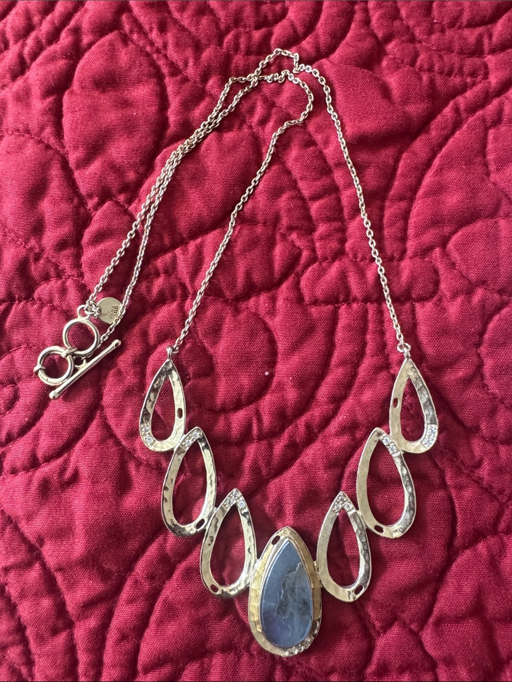 Melinda Maria Silver Necklace with Blue Teardrop Stone